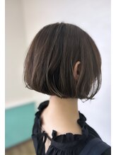 エヌプラス ヘアー(N+ hair) ぱっつんボブ　白髪ぼかしハイライト　オリーブカラー