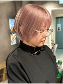 似合わせカット×イメチェン肩上ペールピンクショートボブ