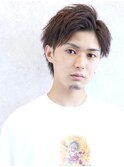 ツーブロック刈り上げビジネス短髪束感黒髪アップバング