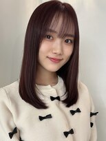 ローネス ギンザ(LONESS ginza)&nbsp;ミディアムレイヤーピンクブラウン顔まわりレイヤー前髪カット