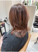 セミロングレイヤー × オレンジピンクカラー