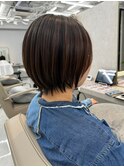 小顔ショートボブカラー大人ショートボブひし形ショートカット