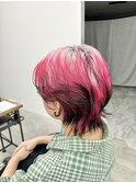 ウルフレイヤーカットとエンドカラーのブラック&レッド