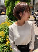 耳かけOK丸みショートボブ/ココアブラウン
