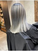 バレイヤージュ、ハイライト、レイヤーロング、グレーベージュ