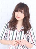 重めバングおとなかわい愛されナチュラルクビレセミディウェーブ