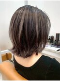 くびれボブ◎細めハイライト/ラベンダーミルクティー白髪ぼかし