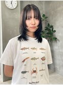 ミディアムレイヤー顔まわりレイヤー姫カットレイヤーオリーブ