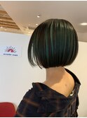 インナーカラー,グリーン,ディープグリーン,ショートボブ/草加