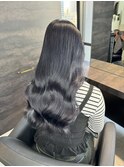 韓国ヘア外巻きくびれブルーブラック暗髪カラーミディアム