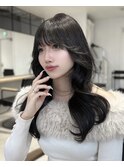 韓国ヘア シースルーバング フェザーバング くびれミディアム