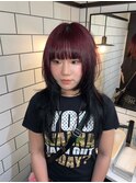 15591ブリーチなしダブルカラーチェリーレッド黒髪レイヤー