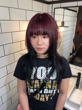 ベレーザ 渋谷(BELEZA) 15591ブリーチなしダブルカラーチェリーレッド黒髪レイヤー