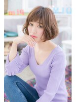 ミック ヘアアンドメイク アップ 駒込店(miq Hair&Make up) オン眉オリーブカラーくせ毛風小顔ボブ