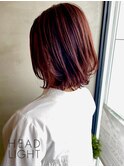 伸ばしかけボブ×アプリコットオレンジベージュチェリーレッド