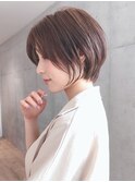 say.黒髪ボブルフネビージュ小顔ワンレン丸みショートハイライト