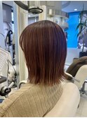 外ハネBOB×切りっぱなし×ピンクベージュ