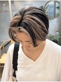 インナーカラーボブフェイスフレーミングヘーゼルベージュ黒髪