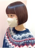 ＊小顔矯正カットミニボブ切りっぱなしボブピンクブラウン