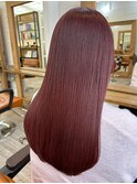 丸型卵形美髪縮毛矯正シンプルストレートピンクブラウン立川