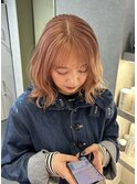 イメチェン　外はねボブ　ワイドバング　暖色カラー