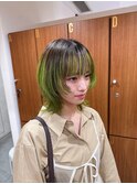 個性派バングが可愛い★ライムグリーンボブ