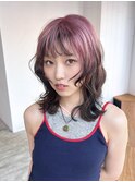 韓国ヘアミディアムダブルカラーブリーチくびれミディ_F31145