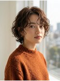 大人可愛いマッシュウルフパーマ小顔レイヤーボブ/秋カラー