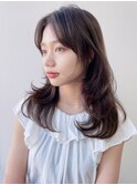 小顔似合わせレイヤー_チェリーブラウンフェミニンロング_9277