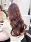 韓国風モテ髪ピンクブラウンブリーチなしロング韓国風巻き