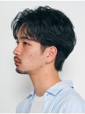 渋谷フェザーパーマメンズカットルーズパーマセンターパート強め