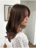 顔まわりカットミディアムレイヤー髪質改善グレージュカラー