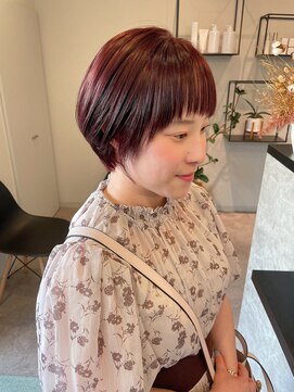 メデル(mederu) チェリーピンクカラー暖色カラー丸みショートボブ20代30代40代