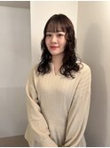 ブラウンベージュ＋ミディアムパーマ