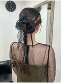 ヘアセット　リボンヘア　タイトヘア　カチモリ　ヘアアレンジ
