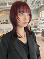 カフ(CAF) CAF松本/ウルフカット/ブリーチなしWカラー/ボルドー系レッド