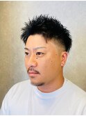 アップバング束感スパイキーショートツーブロックメンズ