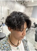 波巻きパーマセンターパート刈り上げマッシュ名古屋栄メンズヘア