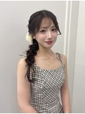 ヘアアレンジ 浴衣アレンジ 編みおろし ダークブラウン 顔周り