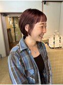 くすみピンクブラウン × ショートボブ