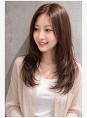 艶ベージュ×顔まわりレイヤー|韓国風くびれミディ