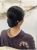 訪問着でコンパクトな和装シニヨン