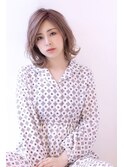 大人かわいい小顔ことりベージュふわミディネオウルフ外ハネボブ