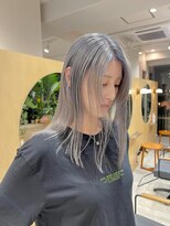 スタン 渋谷(Stam) グレーブルーハイトーンウルフレイヤーロングブリーチカラー渋谷