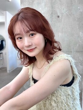 ガーデンヨコハマ(GARDEN YOKOHAMA) ダークレッド ニュアンスパーマ ミディアムヘア ローズブラウン