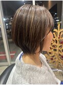冬色◎ハイライトショートボブ×大人美シルエット小顔見せ