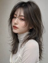 シオン(shion) 前髪オリーブベージュ顔周りレイヤーミディアム_F21498