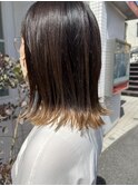 ボブショート ３Dハイライト 暗髪ミニボブ前下がりボブ裾カラー