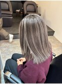 前髪ハイライトカラーこなれミディイメチェンウェーブパーマ