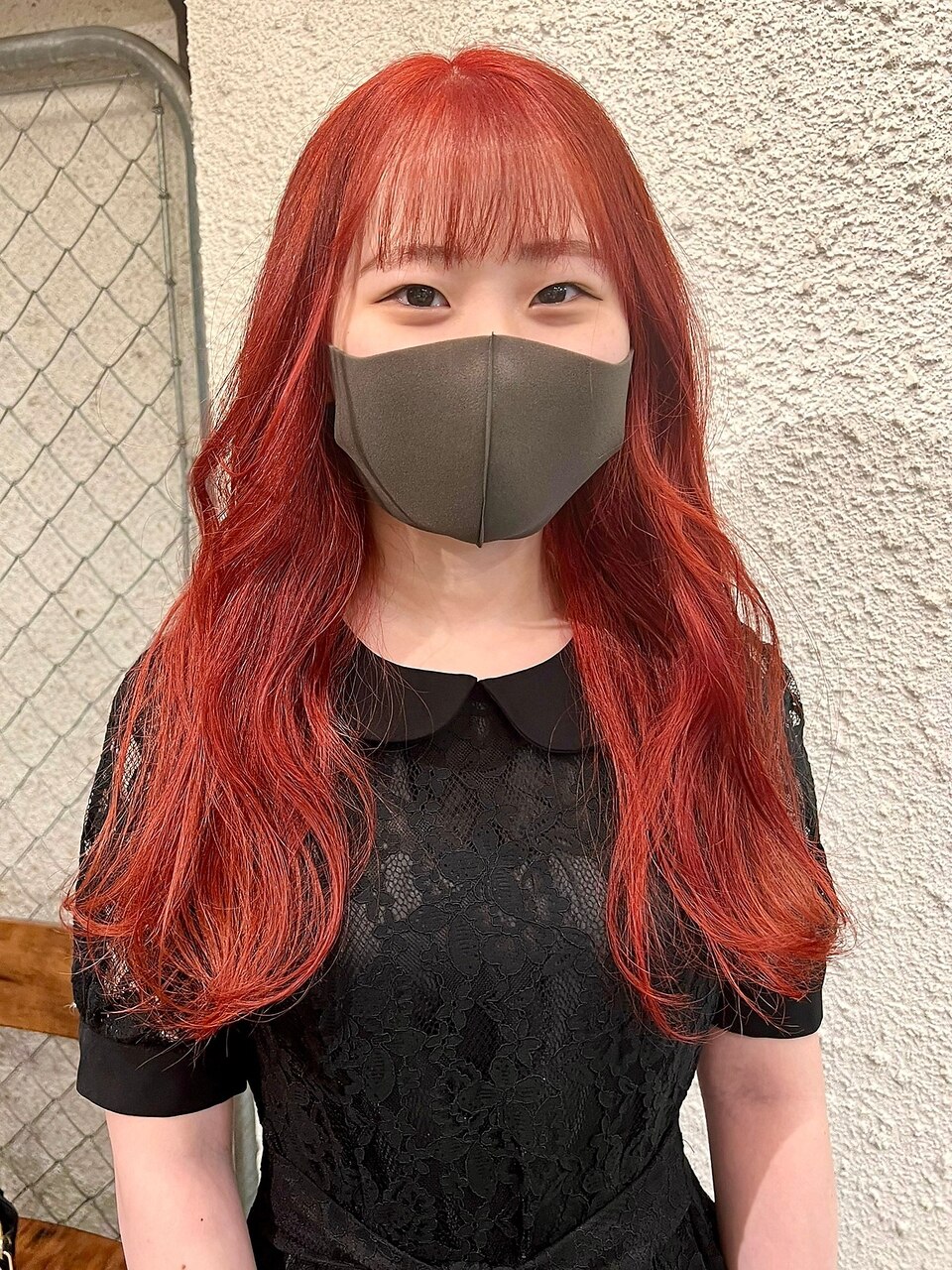 red orange 暖色系の赤とオレンジを混ぜたカラー ブリーチした
